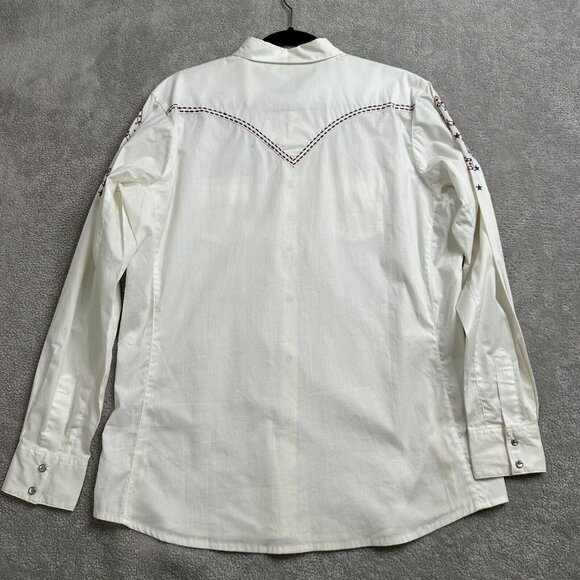 NWT Wrangler Women's Rhinestone Snap USA Stars Top Size XL White Red Blue - Picture 5 of 10